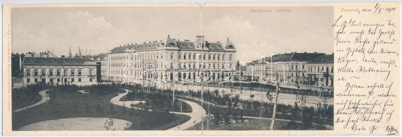 1901 Temesvár, Timisoara; Józsefváros, Küttl tér. Polatsek kiadása. Kihajtható panorámalap / Iosefin, square. folding panormacard (fl)