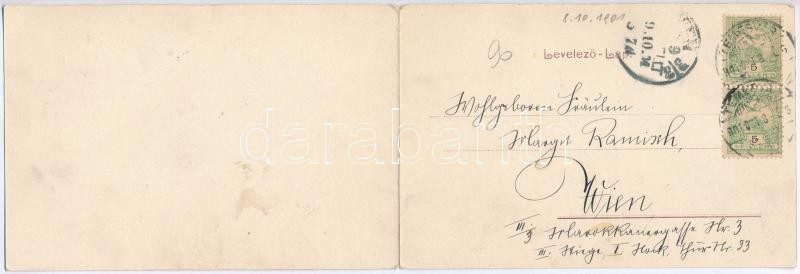 1901 Temesvár, Timisoara; Józsefváros, Küttl tér. Polatsek kiadása. Kihajtható panorámalap / Iosefin, square. folding panormacard (fl) - Image 2