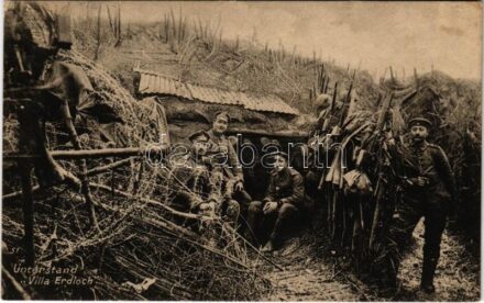 Unterstand 'Villa Erdloch'. Kriegsbilder aus dem Westen / WWI German military, soldiers in the trenches, shelter (fl)