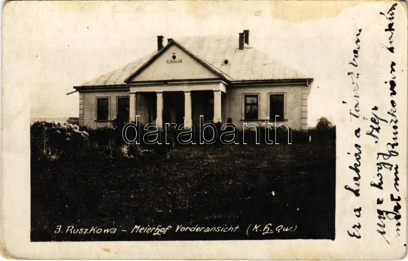1917 Ruszkova, Visóoroszi, Ruszkowa, Ruscova; Meierhof Vorderansicht / Ilona-lak / villa. photo (Rb)