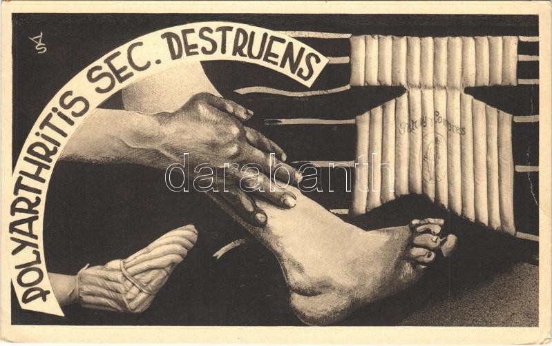 1931 Pöstyén, Piestany; Polyarthritis Sec. Destruens. A fürdő iszap házikúrára, Gamma-Kompressz reklámlap / spa's advertisement, mud treatment (18,5 cm x 10,5 cm) (EK)