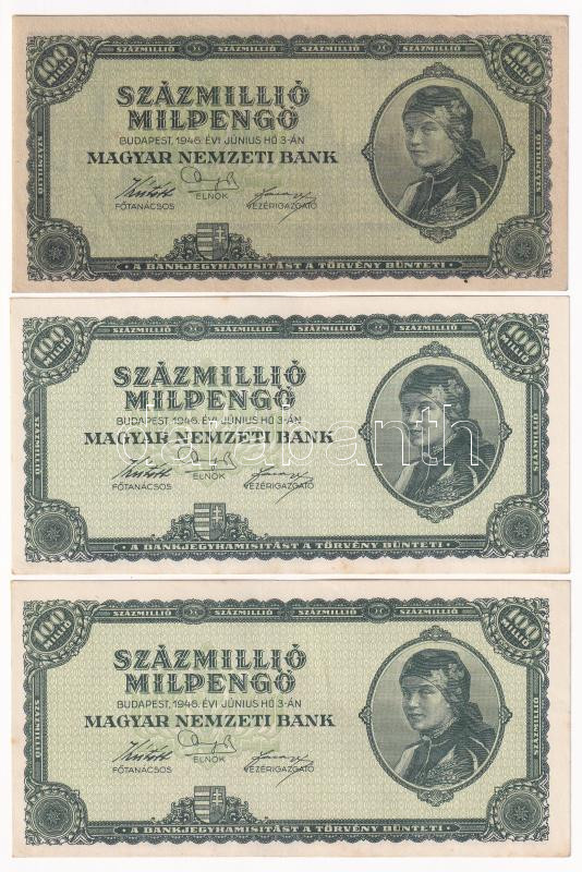 1946. 100.000.000MP (3x) T:I-,II Adamo P33