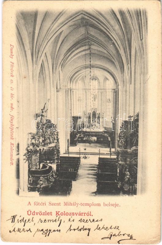 Kolozsvár, Cluj; Főtéri Szent Mihály templom belseje. Dunky fivérek kiadása / church interior (EK)