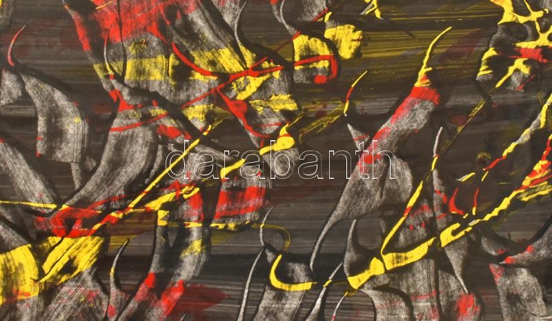 Csáji Attila (1939-): Organikus Spakli kalligráfiák X, 1964. Olaj, papír. Jelzett a hátoldalán. Üvegezett keretben. A művész korai absztrakt alkotása! 41x58 cm - Image 3