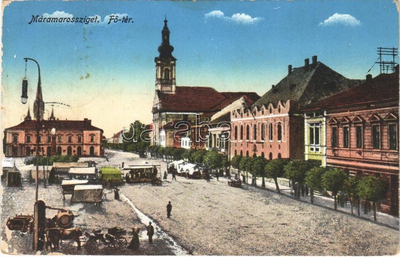 Máramarossziget, Sighetu Marmatiei; Fő tér, piac. Berger Miksa kiadása / main square, market (fl)