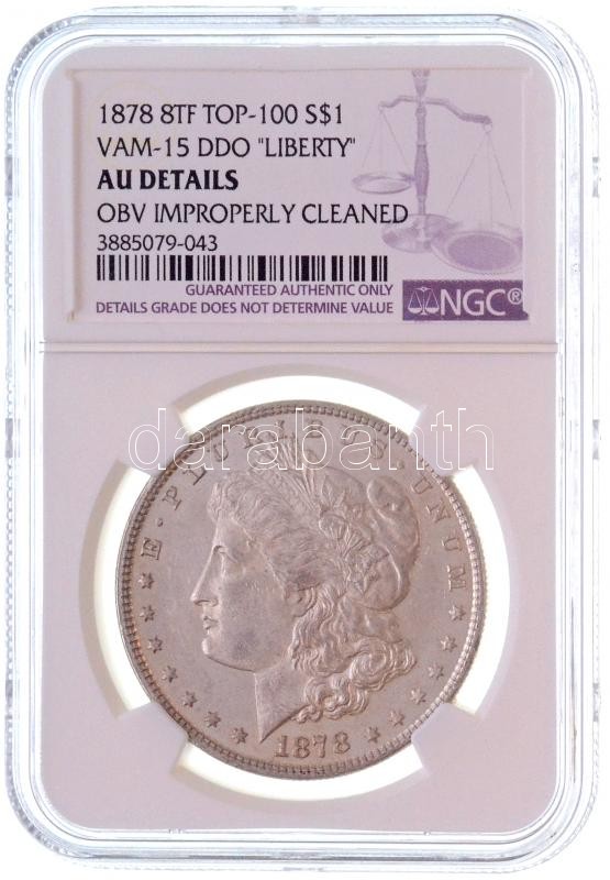 Amerikai Egyesült Államok 1878. 1$ Ag 'Morgan' NGC kapszulában lezárva '3885079-043' regisztrációs számmal. https://www.ngccoin.com/certlookup/3885079-043/67/ Lehetőség szerint ajánljuk a személyes átvételt! T:AU / USA 1878. 1