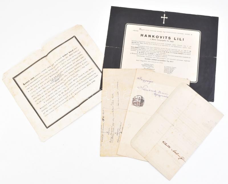 1846-1923 5 db halotti értesítő (Kolozsvár, Szamosújvár, Debrecen, Arad-Nagyvárad)
