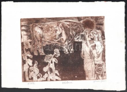 Józsa János (1936-2016): Nyár. Rézkarc, papír, jelzett, lap szélén apró foltokkal, 18×24 cm