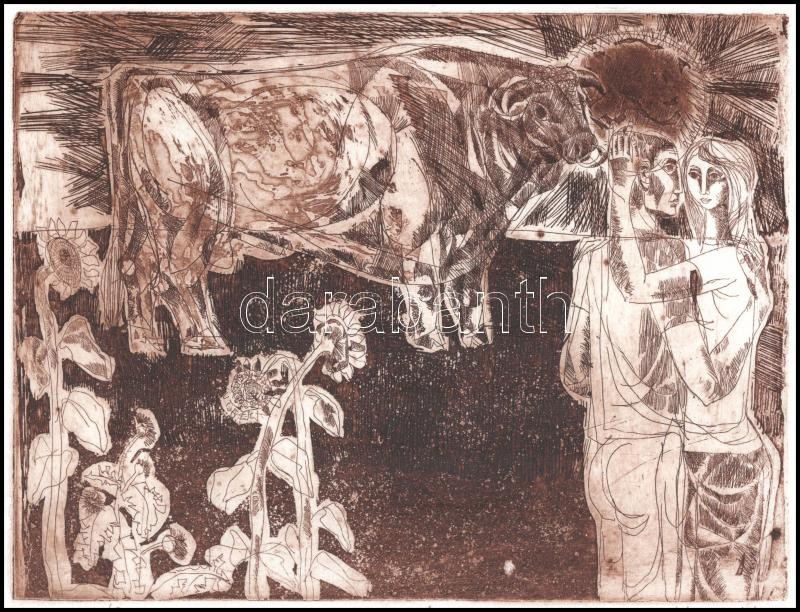 Józsa János (1936-2016): Nyár. Rézkarc, papír, jelzett, lap szélén apró foltokkal, 18×24 cm - Image 2