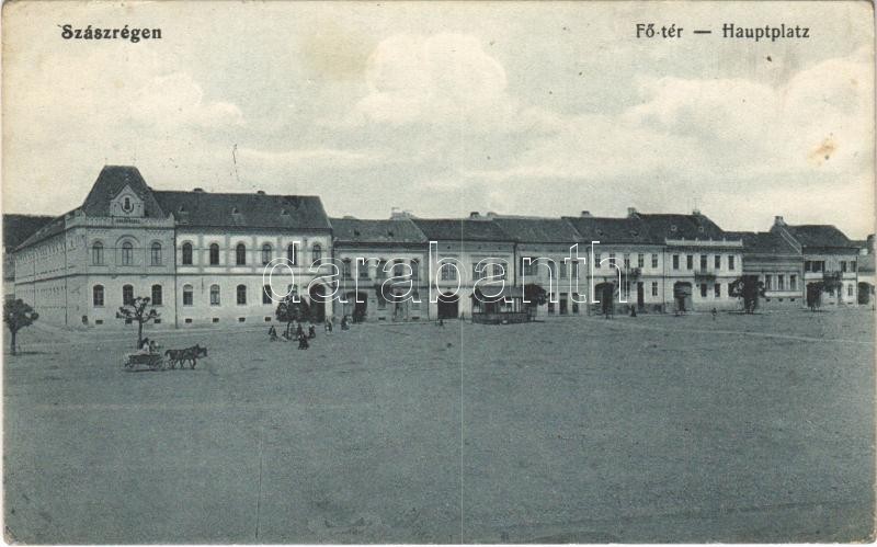 1916 Szászrégen, Reghin; Fő tér, Járásbíróság / main square, county court (EK) + KIR. MISKOLCZI 10. HONV. GY. EZRED'