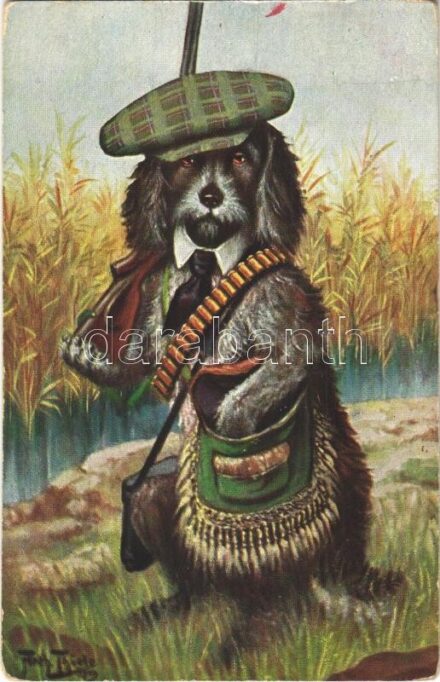 1911 Hunter dog with rifle and bullets. T.S.N. Serie 946. (6 Dess.) s: Arthur Thiele (EK)