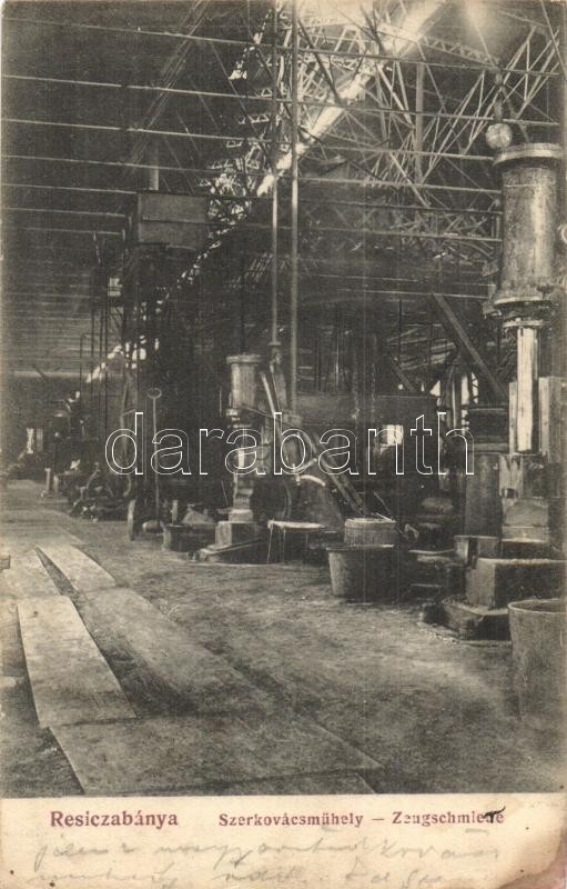 Resicabánya, Resita; Szerkovácsműhely, belső, Weisz Adolf kiadása / Zeugschmiede / smith workshop, interior (Rb)