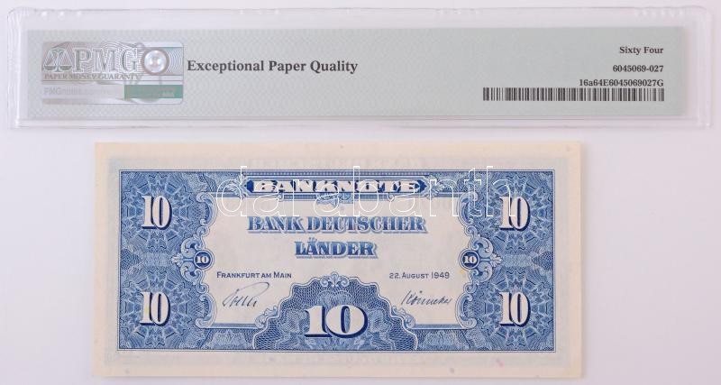 Német Szövetségi Köztársaság 1949. 10M 'R6631007U', hozzá tartozó PMG tanúsítvánnyal, de a műanyag tokból kivágva T:I Federal Republic Germany 1949. 10 Mark 'R6631007U' with PMG certificate, but without the plastic case - Image 2