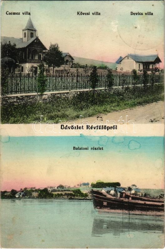 1915 Révfülöp, Balaton part, Csemez, Kövesi és Devics villa. Gross Simon kiadása (EK)