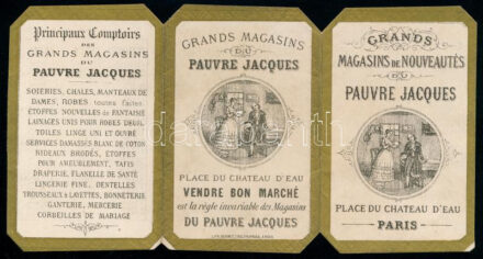 1872 Kártyanaptár Párizsi ruhaüzlet, Kihajtható 3 részes. Litográfia / Paris clothes shop calendar card. Litho.9x6 cm 17x9 cm