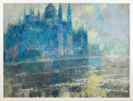 Gulyás Dénes (1927-2003): Parlament napfényben, 1995. Olaj, farost, jelezve jobbra lent. Fakeretben. 60x80 cm
