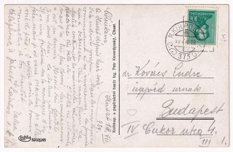 1939 Huszt, Chust, Khust; híd, legelő bivaly csorda. Josef Belza / bridge, water buffalos + 'M. KIR. POSTA 375' - Image 2