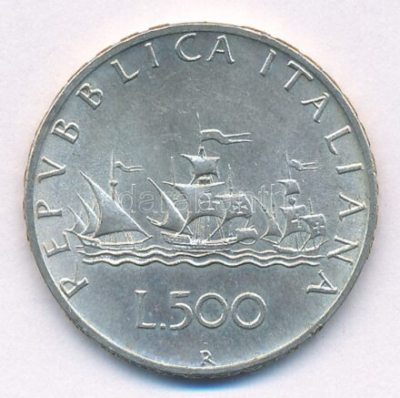 Olaszország 1964R 500L Ag 'Kolumbusz hajói' T:1-,2 Italy 1964R 500 Lire Ag 'Columbus' ships' C:AU,XF Krause KM#98