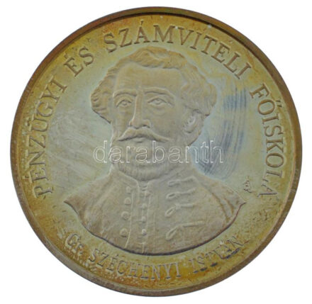 Bányai József (1933-2015) DN 'Pénzügyi és Számviteli Főiskola (PSZF) / Gr. Széchenyi István' jelzett Ag emlékérem, műanyag dísztokban (31,25g/0.925/42,5mm) T:2 ujjlenyomat, patina, karc