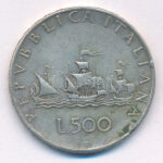 Olaszország 1961R 500L Ag 'Kolumbusz hajói' T:2- patina Italy 1961R 500 Lire Ag 'Columbus' Ships' C:VF patina Krause KM#98