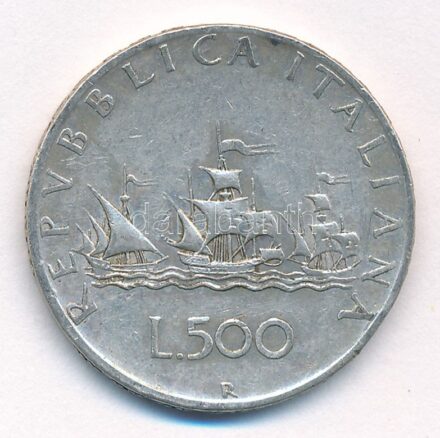 Olaszország 1959R 500L Ag 'Kolumbusz hajói' T:1-,2 patina, kis ph Italy 1959R 500 Lire Ag 'Columbus' Ships' C:AU,XF patina, small edge error Krause KM#98