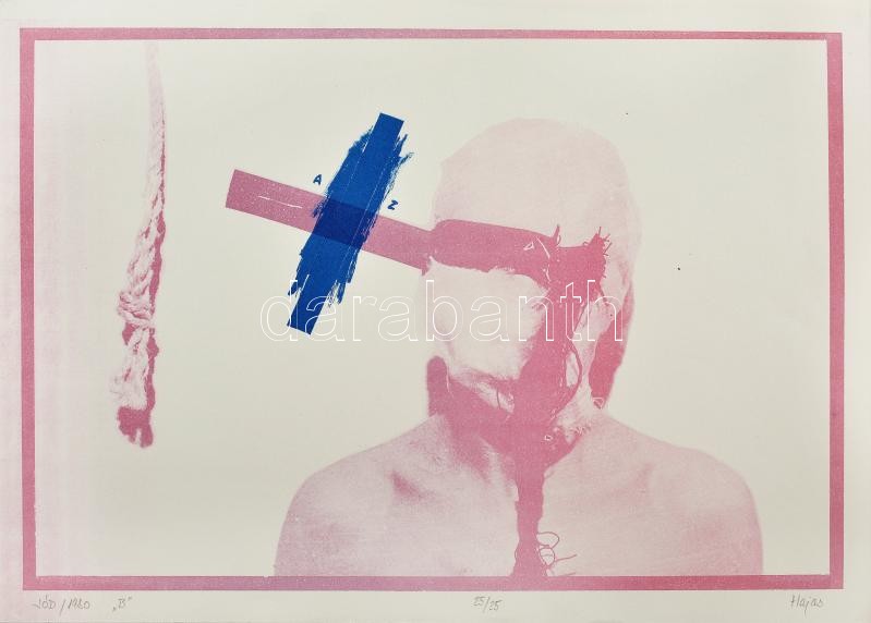 Hajas Tibor (1946-1980): Jód 'B', 1980. Ofszet, papír, jelzett, számozott (25/25). Lapméret: 30×42 cm. Nagyon ritka, gyűjtői darab, nem sokkal a művész halála előtt, a Makói Grafikai Művésztelepen készült grafika! / Tibor Hajas