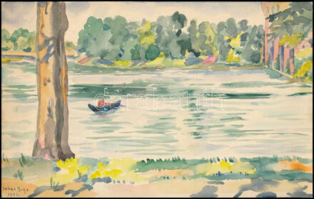 Johan Hugó (1891-1956): Átkelés a vízen, 1943. Akvarell, papír, jelzett. Proveniencia: Johan Hugó hagyatéka. 19x30 cm. / watercolour on paper, signed. Provenance: from the estate of the artist.