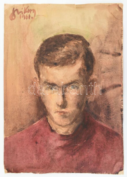 Szikora Tamás (1943-2012): Fiatalkori önarckép, 1961. Akvarell, papír. Jelezve balra fent. Proveniencia: a művész hagyatéka. Lapszéli egészen apró sérülésekkel. 43x30,5 cm