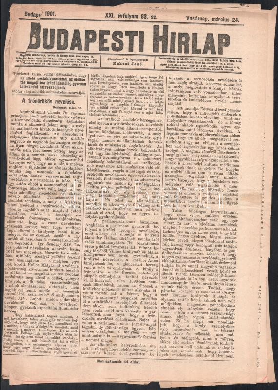1901 Budapesti Hirlap XXI. évf. 83. sz., 1901. márc. 24., töredék (1-4., 29-30., 43-44. oldalak)