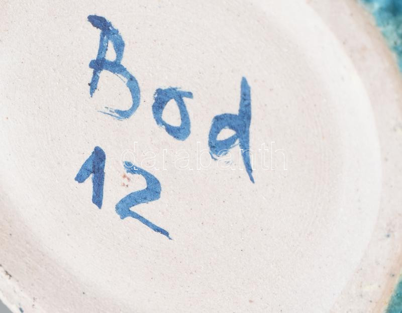 Bod Éva: Retró, kék váza, minimális hajszálrepedéssel, jelzett, m: 22 cm - Image 3