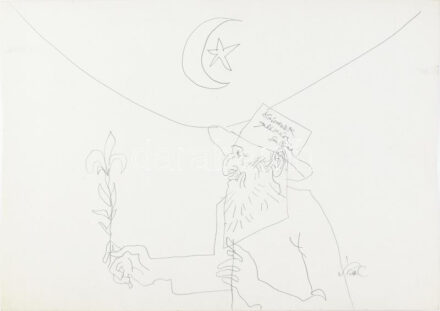 Szász Endre (1926-2003): Varázsló. Ceruza, karton, jelezve jobbra lent, középen Szász Endre autográf ajánlási soraival: 'Aláírások emlékére, Szász Bandi'. 50x70 cm / pencil on board, signed, with autograph dedication