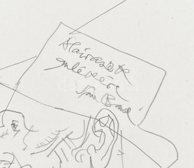 Szász Endre (1926-2003): Varázsló. Ceruza, karton, jelezve jobbra lent, középen Szász Endre autográf ajánlási soraival: 'Aláírások emlékére, Szász Bandi'. 50x70 cm / pencil on board, signed, with autograph dedication - Image 3