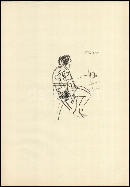 Vaszary János (1867-1939): Ülő alak. Ofszet, papír, jelzés nélkül. Lapszéli apró szakadásokkal. 42x30 cm