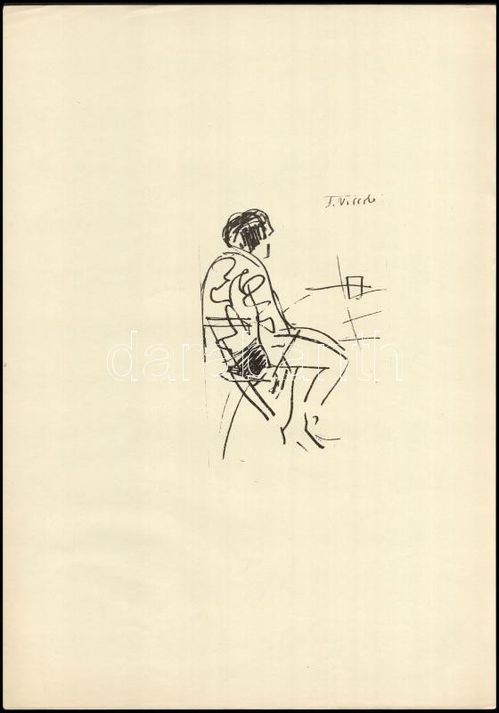 Vaszary János (1867-1939): Ülő alak. Ofszet, papír, jelzés nélkül. Lapszéli apró szakadásokkal. 42x30 cm