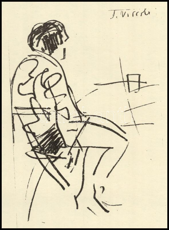 Vaszary János (1867-1939): Ülő alak. Ofszet, papír, jelzés nélkül. Lapszéli apró szakadásokkal. 42x30 cm - Image 2