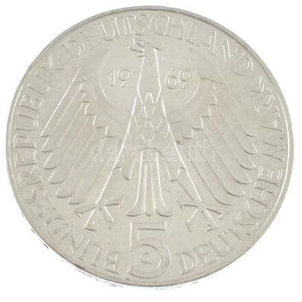 NSZK 1969G 5M Ag 'Theodor Fontane' T:1- (eredetileg PP) GFR 1969G 5 Mark Ag 'Theodor Fontane' C:AU (originally PP) Krause KM#125