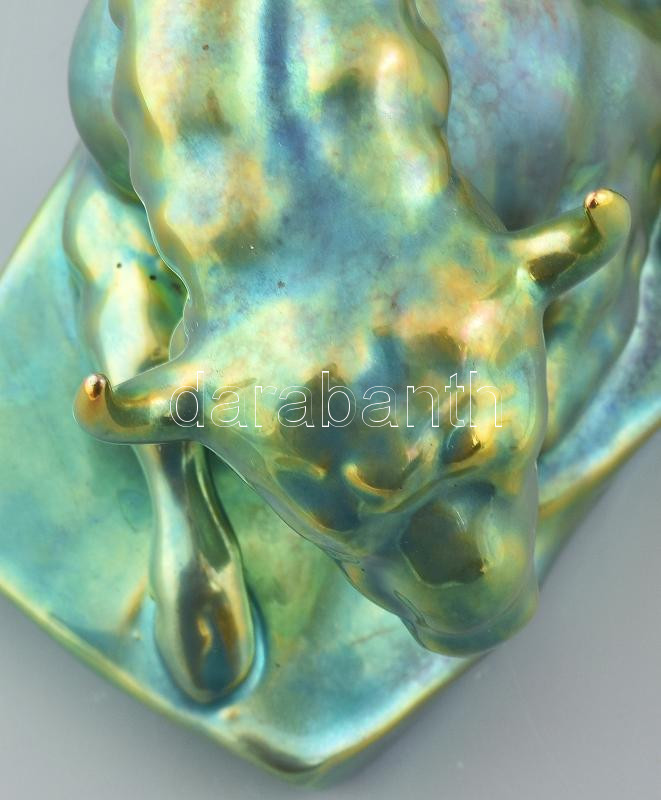 Zsolnay eozinmázas bölény, jelzett, kis kopásokkal, h: 22 cm - Image 3