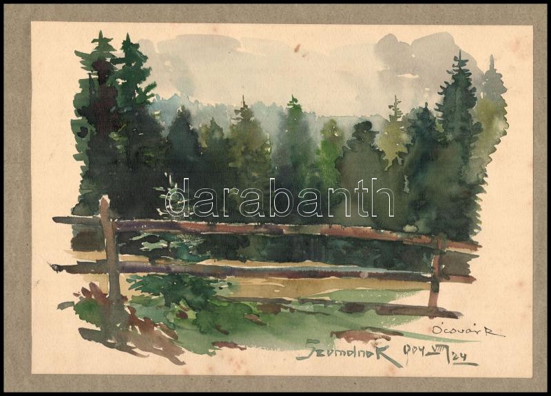 Ócsvár Rezső (1877-1968): Szomolnoki fenyves, 1904. Akvarell, papír, jelzett, kissé foltos, 16×22,5 cm. A festő Szomolnokon született 1877-ben! / watercolour on paper, signed. The painter was born in Smolnik! - Image 2