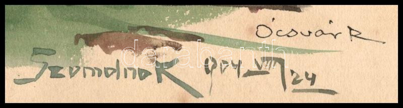 Ócsvár Rezső (1877-1968): Szomolnoki fenyves, 1904. Akvarell, papír, jelzett, kissé foltos, 16×22,5 cm. A festő Szomolnokon született 1877-ben! / watercolour on paper, signed. The painter was born in Smolnik! - Image 3