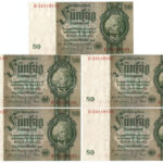 Német Harmadik Birodalom 1933. 50M (9x) sorszámkövetők és egyugrású sorszámmal T:I,I- German Third Reich 1933. 50 Mark (9x) sequential and close serials C:UNC,AU Krause 182.a - Image 3