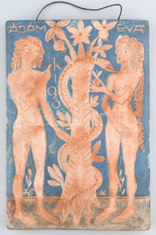 Kovács Margit (1902-1977): Ádám és Éva a kígyóval, 1943. mázas terrakotta, jkl.: KM 1943. Korának megfelelő állapotban. 42 x 29 cm