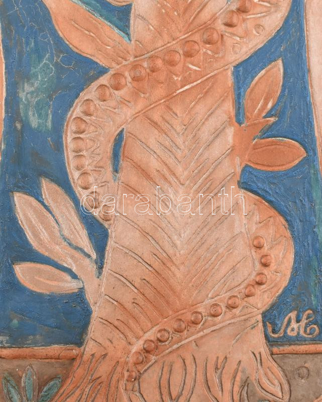 Kovács Margit (1902-1977): Ádám és Éva a kígyóval, 1943. mázas terrakotta, jkl.: KM 1943. Korának megfelelő állapotban. 42 x 29 cm - Image 4