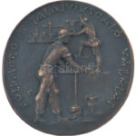 Madarassy Walter (1909-1994) DN 'Földmérő és Talajvizsgáló Vállalat / 25 év szolgálatért' öntött bronz kétoldalas emlékplakett, (~100mm) T:1-