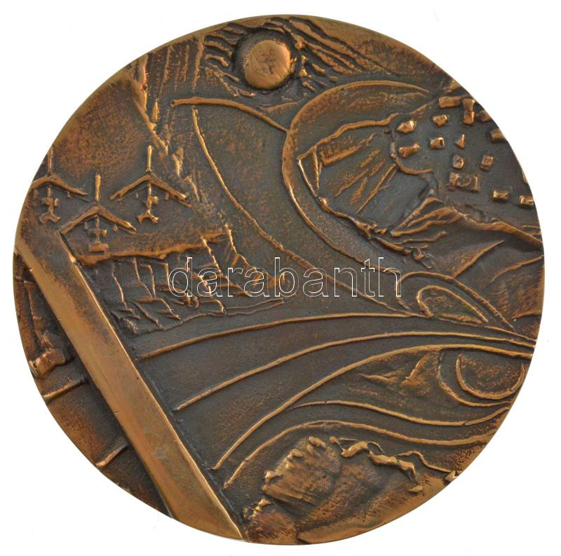 ~1970-1980. 'Betonútépítő' kétoldalas, öntött bronz plakett, eredeti, sérült tokban (100mm) T:1-