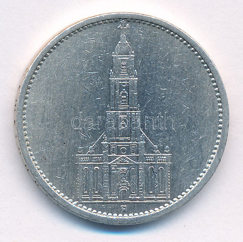 Német Harmadik Birodalom 1935A 5M Ag 'Náci hatalom első évfordulója / Potsdami Garrison templom' T:2,2- German Third Reich 1935A 5 Mark Ag 'The 1st Anniversary of Nazi rule / Potsdam Garrison Church' C:XF,VF Krause KM#83