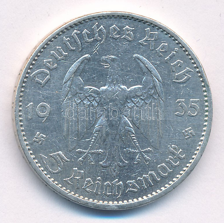 Német Harmadik Birodalom 1935A 5M Ag 'Náci hatalom első évfordulója / Potsdami Garrison templom' T:2,2- German Third Reich 1935A 5 Mark Ag 'The 1st Anniversary of Nazi rule / Potsdam Garrison Church' C:XF,VF Krause KM#83 - Image 2