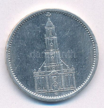 Német Harmadik Birodalom 1935A 5M Ag 'Náci hatalom első évfordulója / Potsdami Garrison templom' T:2 ph. German Third Reich 1935A 5 Mark Ag 'The 1st Anniversary of Nazi rule / Potsdam Garrison Church' C:XF edge error Krause KM#83