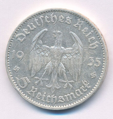 Német Harmadik Birodalom 1935D 5M Ag 'Náci hatalom első évfordulója / Potsdami Garrison templom' T:2,2- German Third Reich 1935D 5 Mark Ag 'The 1st Anniversary of Nazi rule / Potsdam Garrison Church' C:XF,VF Krause KM#83