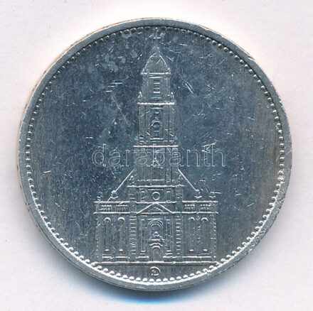 Német Harmadik Birodalom 1935D 5M Ag 'Náci hatalom első évfordulója / Potsdami Garrison templom' T:2,2- German Third Reich 1935D 5 Mark Ag 'The 1st Anniversary of Nazi rule / Potsdam Garrison Church' C:XF,VF Krause KM#83