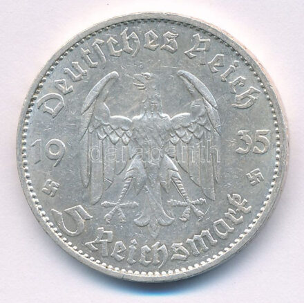 Német Harmadik Birodalom 1935D 5M Ag 'Náci hatalom első évfordulója / Potsdami Garrison templom' T:2,2- German Third Reich 1935D 5 Mark Ag 'The 1st Anniversary of Nazi rule / Potsdam Garrison Church' C:XF,VF Krause KM#83